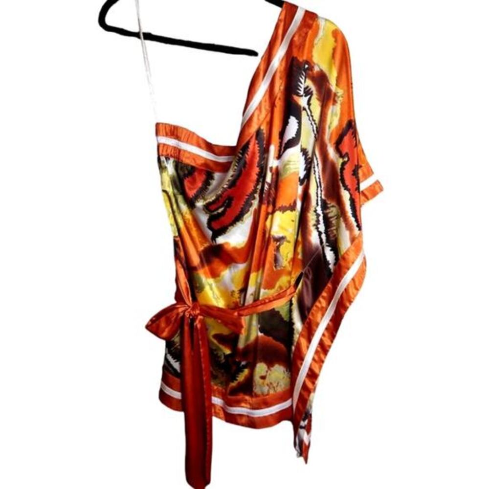 Ashley‎ Stewart Asymetric Camisole Top Women 14 Orange Satin One Sholder Y2K - Picture 2 of 5